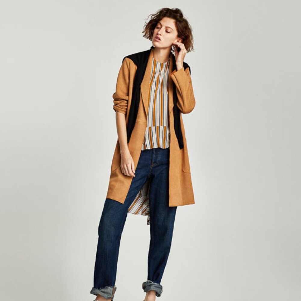 Zara Faux Suede Camel Longline Open Coat, S - Picture 3 of 16